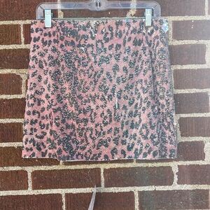 Free People Pink Sequin Mini Skirt Cheetah Print New With Tags Size 4